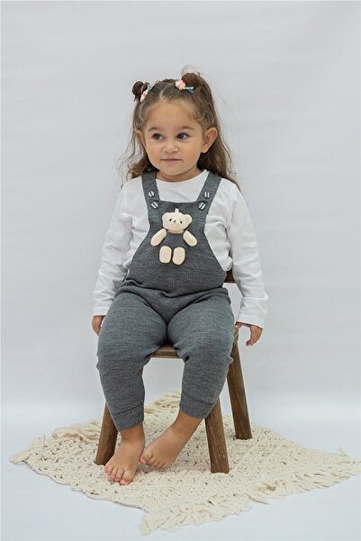 MİNİKO KİDS Teddy Bear Detailed Buttoned Adjustable Strap Knitwear Salopet Dress