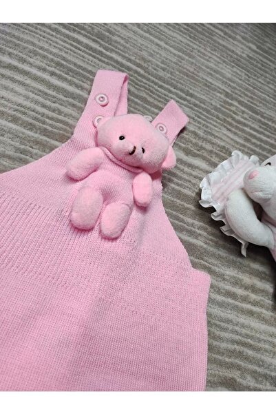 MİNİKO KİDS Teddy Bear Detailed Buttoned Adjustable Strap Knitwear Salopet Dress