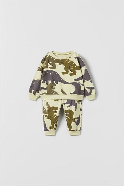 MİNİKO KİDS Boy's Dinosaur Patterned Crew Neck Cotton Tracksuit Set