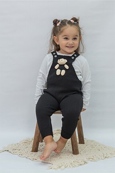 MİNİKO KİDS Teddy Bear Detailed Buttoned Adjustable Strap Knitwear Salopet Dress