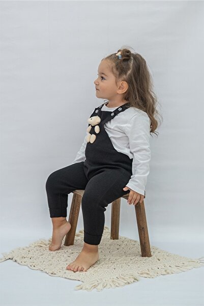 MİNİKO KİDS Teddy Bear Detailed Buttoned Adjustable Strap Knitwear Salopet Dress