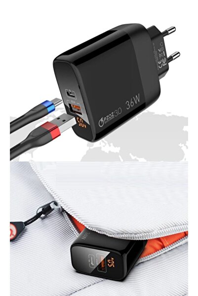 JUDAS C7 Pd (type-c) + Micro Usb Girişli 36w Adaptör + C5 Type-c To Type-c 5a/100w Şarj Kablosu -2m