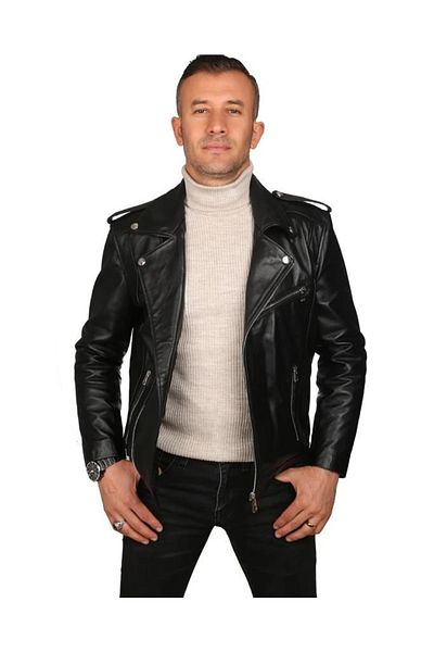 Savran Deri Genuine Leather Black Men's Leather Coat