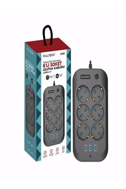 Fulltech 6 Priz 3xusb 10a 2mt Kablo 2500w Akım Korumalı Priz Ftr-11 8551