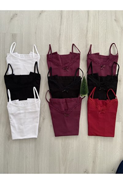 ParisTrend Kadın 9'lu Ip Askılı Ve Dantelli Pamuklu Karma Atlet Takımı