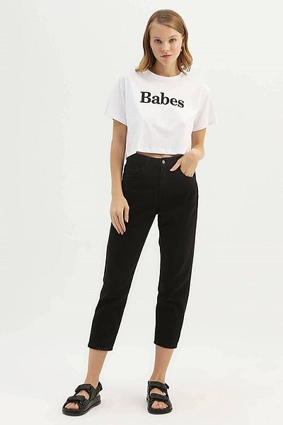 Trn JNS Chalina Black Colorfast Mom Jean Γυναικείο Boyfriend Παντελόνι Power Lycra με ψηλή μέση