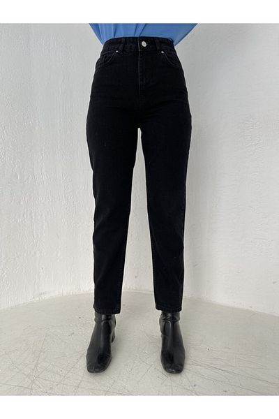 LİMABEL High Waist Mom Jean Women - Black Colorfast, Boyfriend Power Lycra