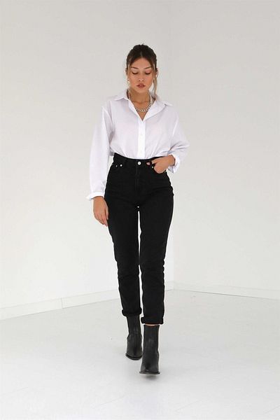 Trn JNS Emilie Black Colorfast Mom Jean Γυναικείο Boyfriend Παντελόνι Power Lycra με ψηλή μέση