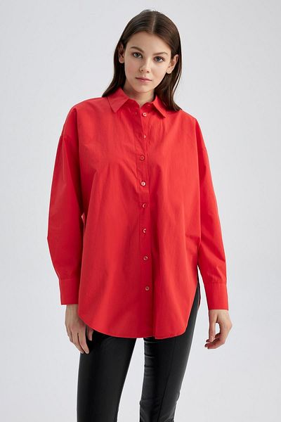 DeFacto Oversize Fit Shirt Collar Poplin Long Sleeve 100% Cotton Tunic