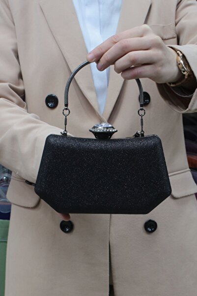 ROZA CANTA Kadın Siyah Simlikum Abiye Clutch Portföy Çanta