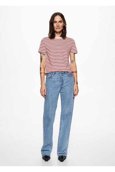 MANGO Woman 100% Cotton Striped T-Shirt