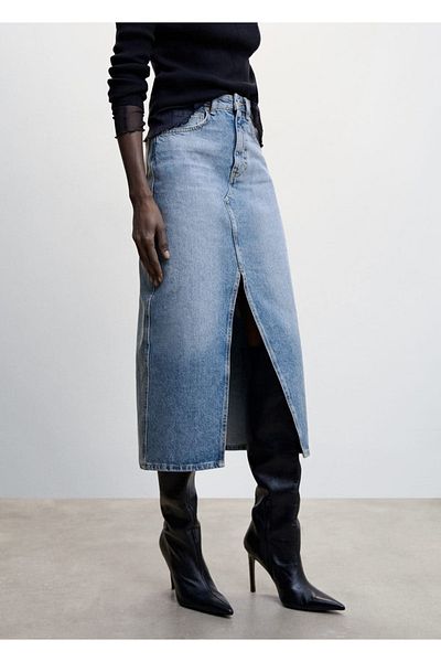MANGO Woman Fustă de blugi cu lungime midi