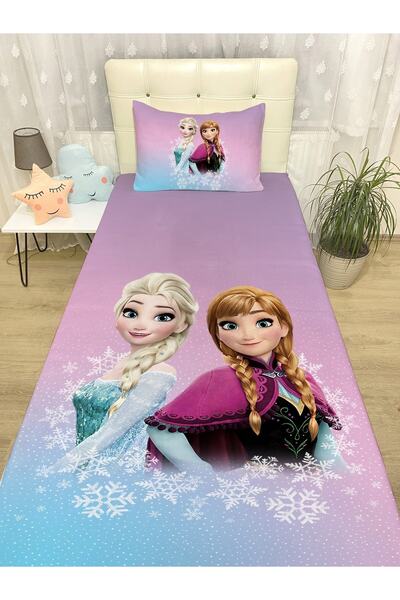 EVPANYA Yeni Pembe Mavi Elsa Ve Anna Desenli Yatak Örtüsü Ve Yastık Kılıfı