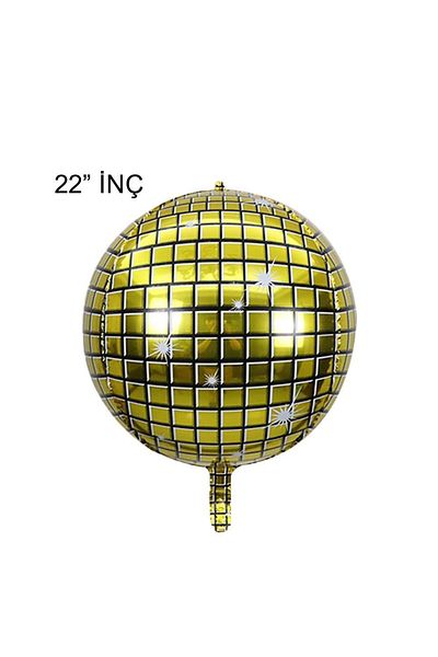 Patladı Gitti 4D Large Size Gold Disco Sphere Foil Balloon 22" Inch