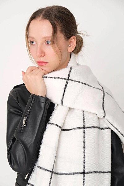 Benji Eșarfă albă cu dungi negre cu textura moale - Cadou de Ziua Îndrăgostiților