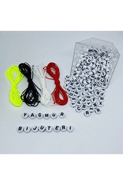 yağmur gökçe 200 bucăți de mărgele cu litere rotunde plate, negre pe alb, și ...