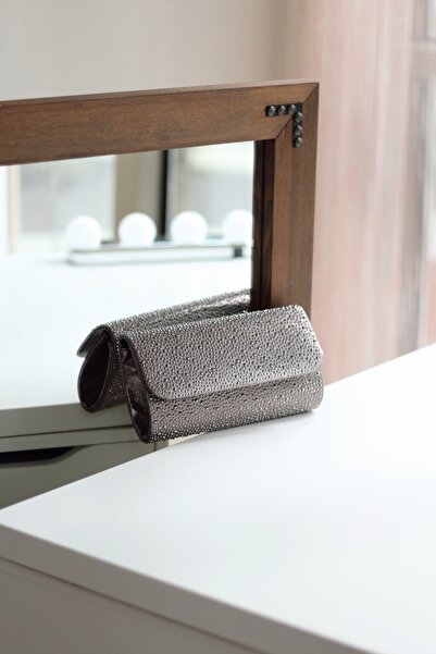 Moom Bag Γυναικεία Βραδινή Τσάντα Φόρεμα με Αλυσίδα Bitter Brown Real Stone