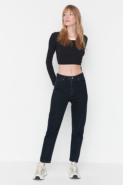 Trn JNS Eleena Black Colorfast Mom Jean Γυναικείο Boyfriend ψηλόμεσο παντελόνι Power Lycra