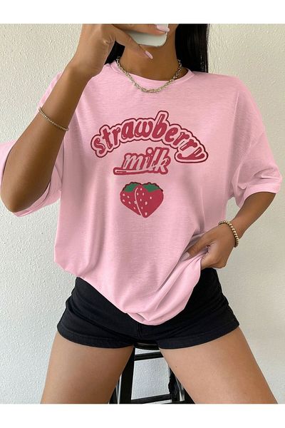 Machetta Μπλουζάκι ροζ Strawberry Milk Printed Oversize