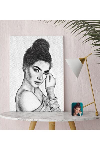 Bk Gift Kişiye Özel Karakalem Kanvas Tablo, Karakalem Tablo 30x50cm, Duvar Dekoru, Arkadaşa Hediye,