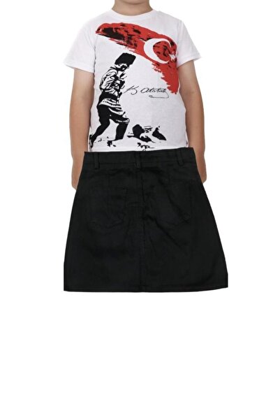 FATELLA Tricou cu mânecă scurtă pentru fete, cu imprimeu Ataturk, set de fust...