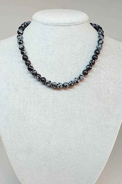 Yasamtohumu قلادة من حجر السج ندفة الثلج 8 ملم (مع مشبك)