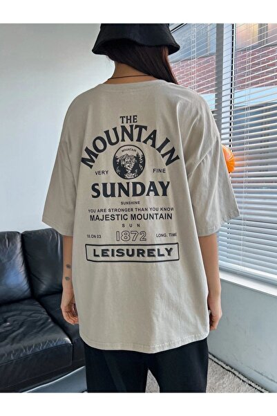 Benisengiydir Γυναικείο μπλουζάκι γκρι Mountain Oversize Crew Neck