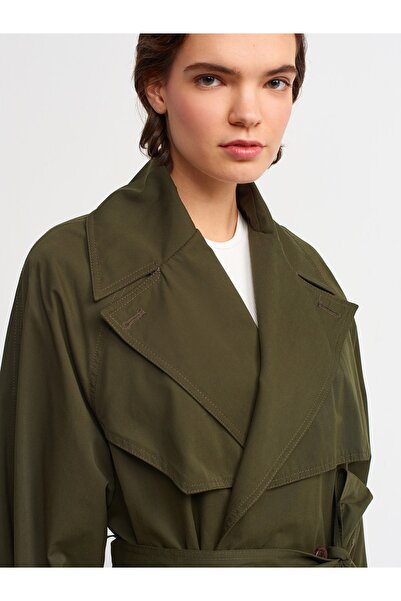 Dilvin 60333 Midi Length Trench Coat-khaki