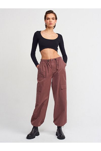Dilvin 70416 Soft Textured Jogger Pants-Dried Rose