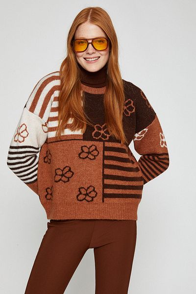 Koton Women&#39;s Patterned Turtleneck Sweater 3wal90218ht