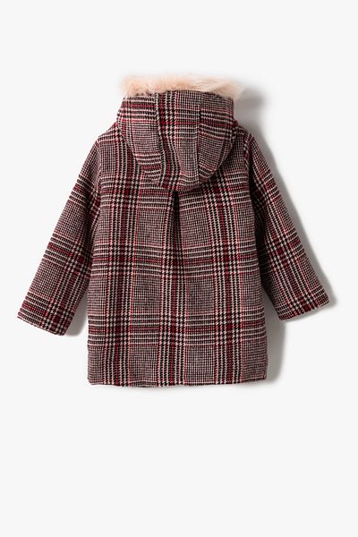 Koton Baby Girl Burgundy Plaid Coat 3WMG00012AW