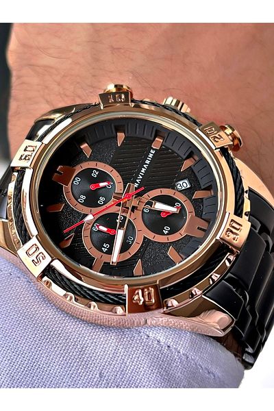 Navimarine Black Color Steel Strap Men's Wristwatch Bracelet Gift