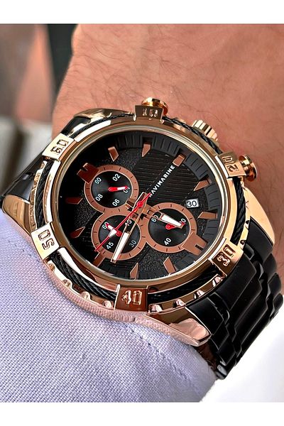 Navimarine Black Color Steel Strap Men's Wristwatch Bracelet Gift