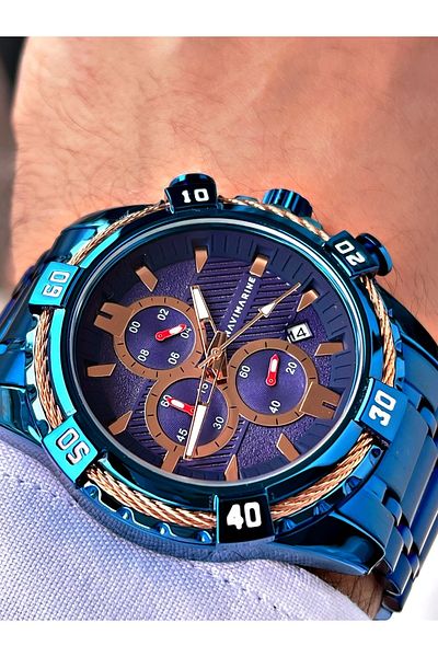 Navimarine Navy Blue Color Steel Strap Men's Wristwatch Bracelet Gift