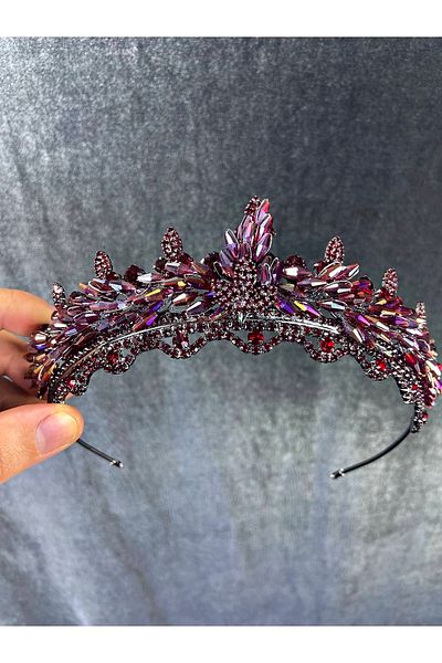 Hobigram Model Marvel Henna și Coroana de Mireasă cu mărgele de cristal violet Janjan – Coroană, Model elegant cu pietre de cristal – Coroană