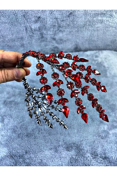 Hobigram Coroană roșie cu două fețe Selen Model Henna și Coroană de mireasă – Coroană, Piatră de cristal, Model elegant, Coroană de mireasă – T