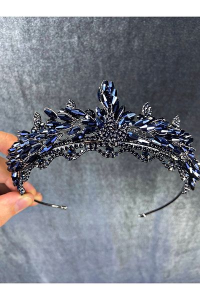 Hobigram Model Marvel Henna și Coroana de Mireasă cu mărgele de cristal bleumarin – Coroană, Piatră de cristal, Model elegant – Coroană