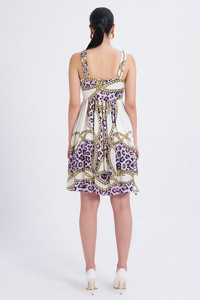 Balizza Blz-strap Double-breasted Collar Chain Patterned Dress