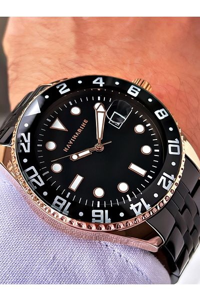 Navimarine Black Color Steel Strap Men's Wristwatch Bracelet Gift