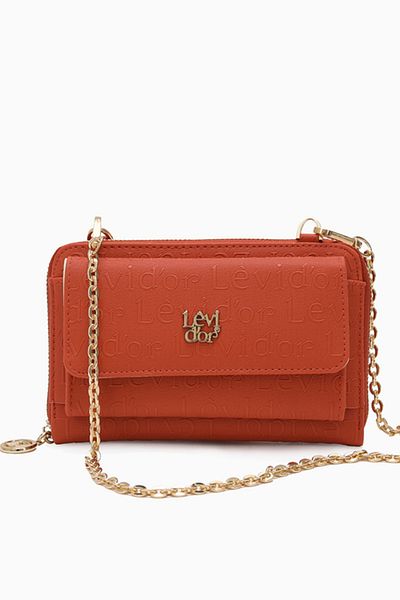 Levidor Monogram Printed Multifunctional Zippered Orange Wallet - 0054c800