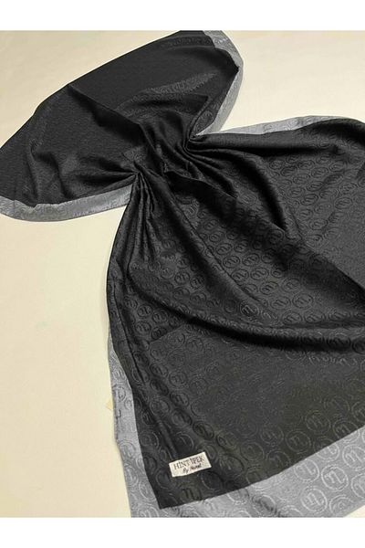 Hint İpek Silky Way Scarf Monogram Shawl 00444 Black Gray
