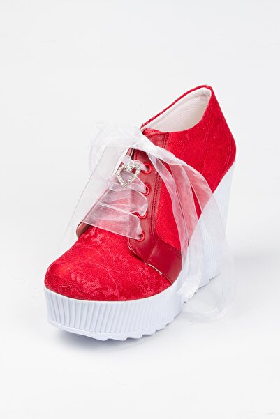 DARUGA Kırmızı Dolgu Topuklu Gelinlik Abiye Ayakkabı