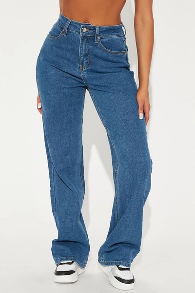 Ramrod Candel Women's Non-Fading Medium Blue High Waist Plaszo Jeans Loose Leg Jeans Collector