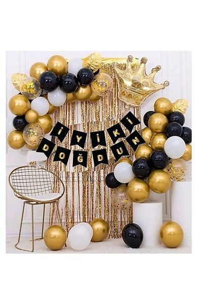 parti sürprizi King Crown Balloon Chain Birthday Set Happy Birthday Birthday Set