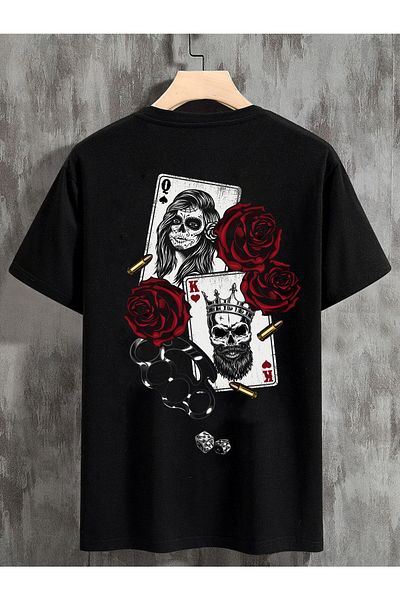 DEEPSENCE Black Unisex Oversize T-shirt Roseskull Print