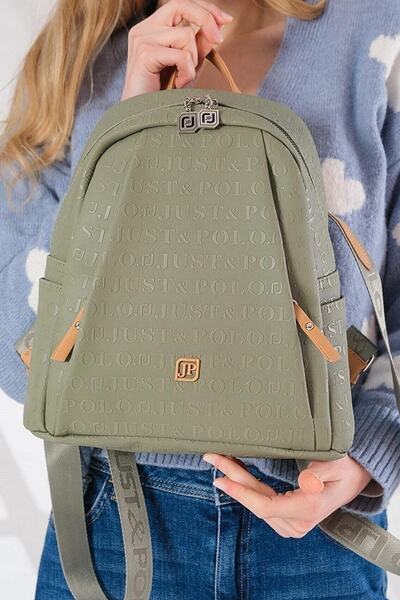 Just Polo حقيبة ظهر نسائية مفيدة بحزام قابل للتعديل ومتعددة الأقسام من كاكي