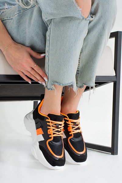 İnan Ayakkabı WOMEN'S BLACK & ORANGE SNEAKER SPORTS SHOES Y1105