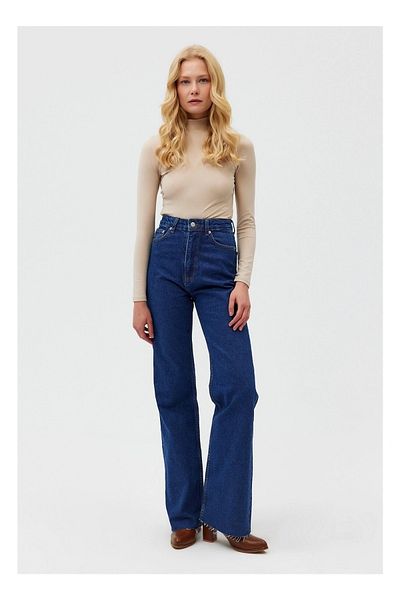 Ramrod Candel Women's Non-Fading Navy Blue High Waist Plaszo Jeans Loose Leg Jeans Collector
