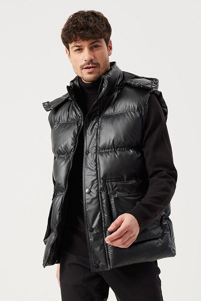 AC&Co / Altınyıldız Classics Ανδρικό γιλέκο με κουκούλα με κανονικό κόψιμο μαύρο Standard Fit