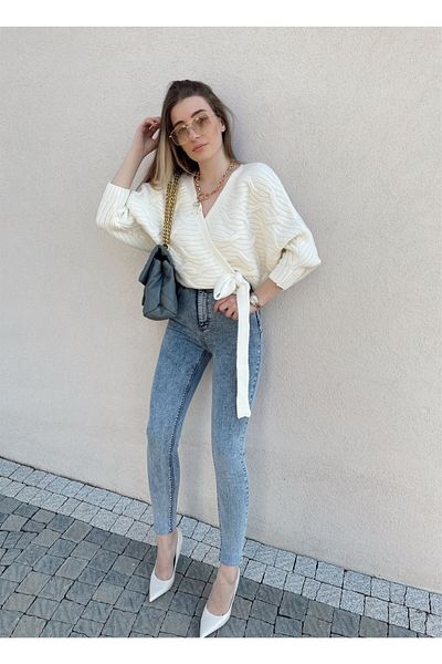 LİMABEL Pantaloni de blugi skinny Zümra Blue Snow Washing Lifter Lycra Jean cu talie înaltă